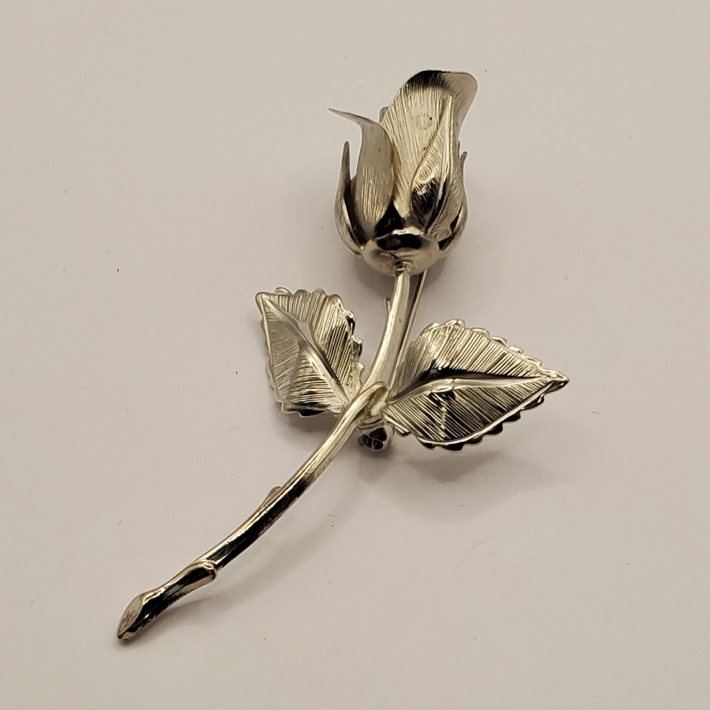 VINTAGE GIOVANNI MATTE SILVER LARGE ROSE BROOCH PIN FLOWER JEWELRY COLLECTIBLE
